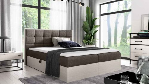 Lozko-kontynentalne-WOOD1-nordic-teak-w-tkaninie-Faro-5-sumazinta Lova su įmontuotu čiužiniu (continental) Wood 1 (šiaurietiško tikmedžio spalvos)
