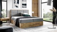 Lova su įmontuotu čiužiniu (continental) Wood 2 (šviesaus ąžuolo spalvos)