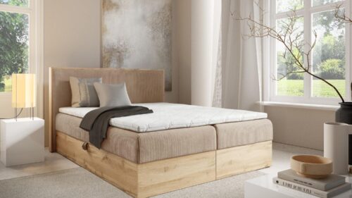 Lova su įmontuotu čiužiniu (continental) Wood 11 (šviesaus ąžuolo spalvos)