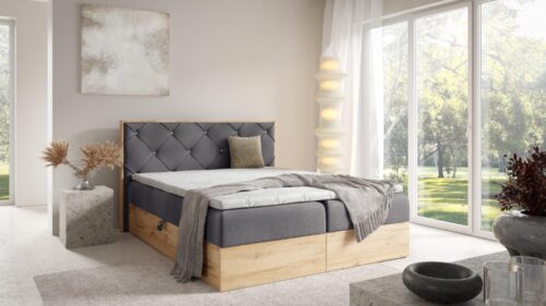 Lova su įmontuotu čiužiniu (continental) Wood 12 (šviesaus ąžuolo spalvos)